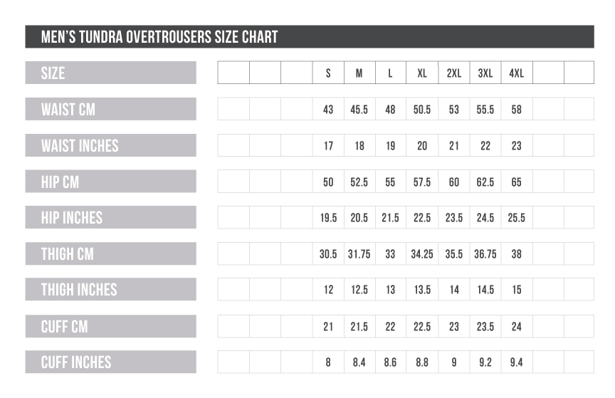 Size Charts - Quality Brands at Wild Outdoorsman NZ - The Best Outdoor ...